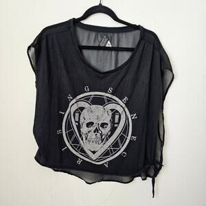 RARE Seneca Rising Black PacSun Sheer-Back Skull Tee size XS